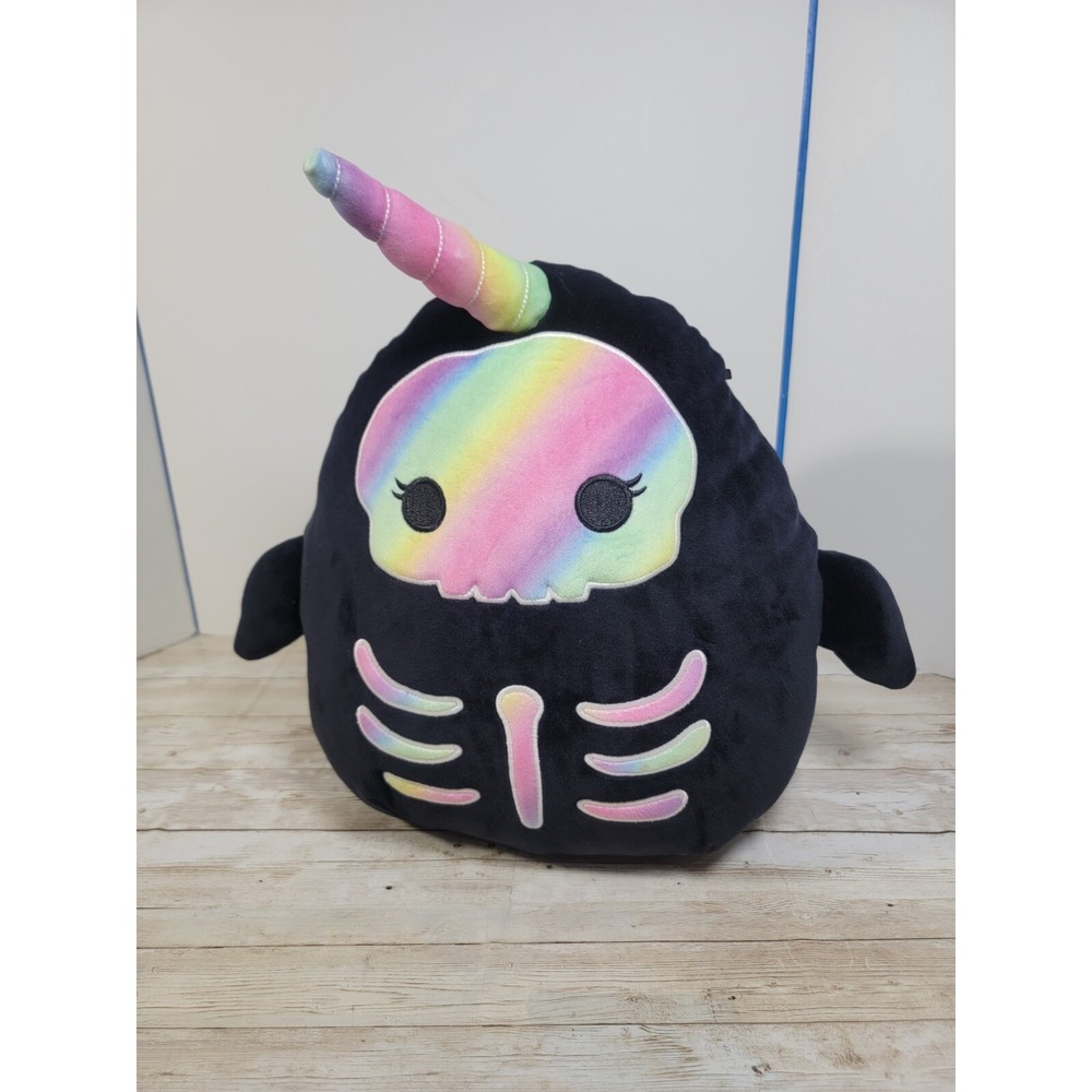Original Squishmallows BUFINDA 12" Rainbow Skeleton Narwhal Glow in the Dark EUC